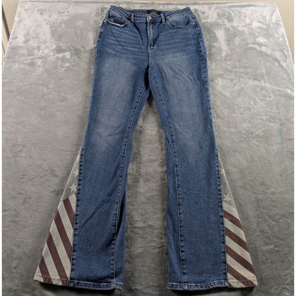 Judy Blue Jeans Womens 13/31 Blue Flare American Flag High Waist Stars Stretch